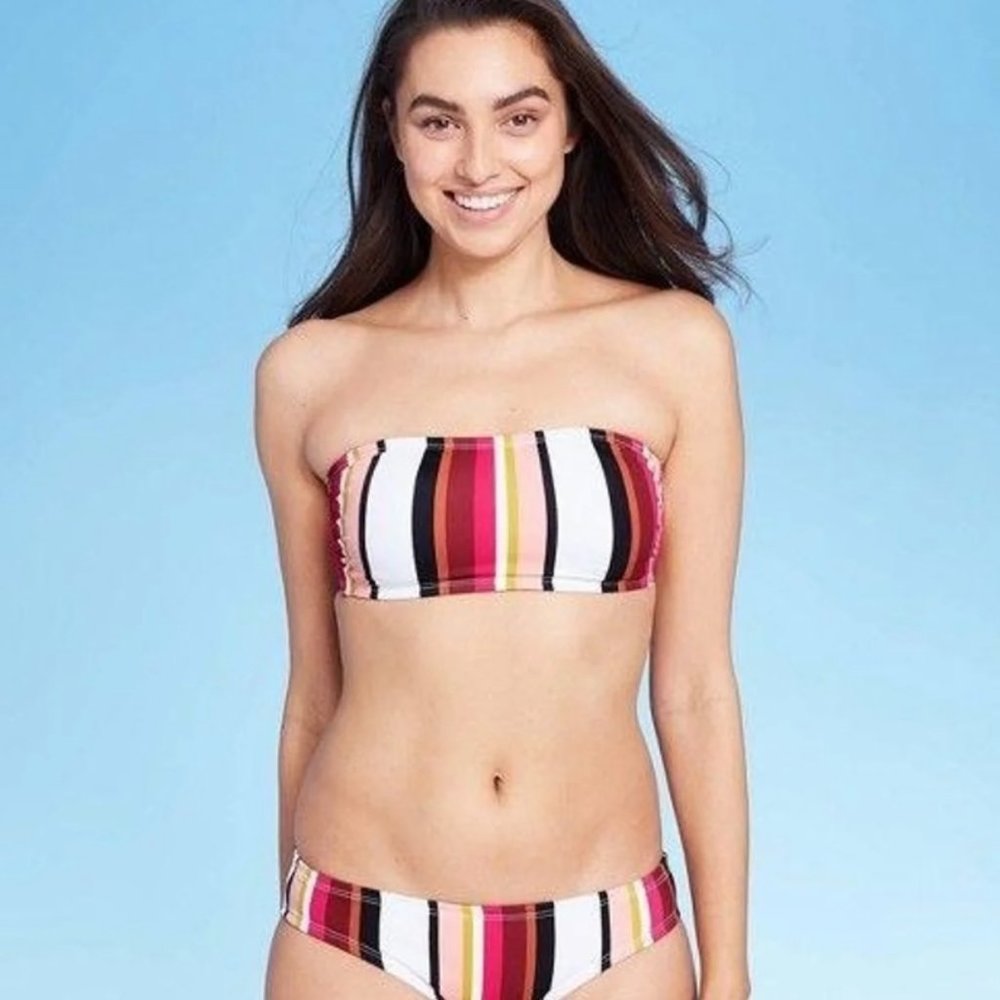 Kona Sol Swim Striped Bandeau Style Bikini Set